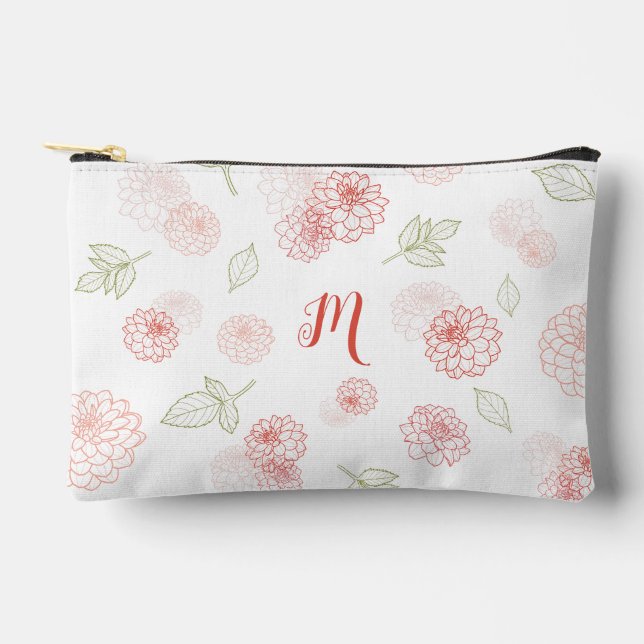 Preppy Pink Monogram Floral Zubehörtasche (Vorderseite)