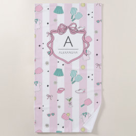 Preppy Pink Monogram Pickleball Gift for Her Strandtuch