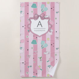 Preppy Pink Monogram Pickleball Gift for Her Strandtuch