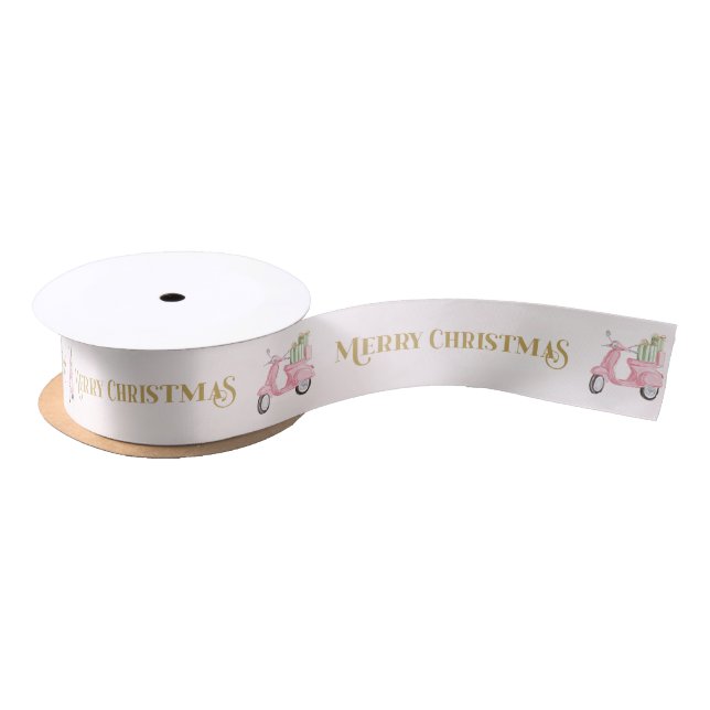 Preppy Pink Moped Merry Christmas Ribbon Satinband (Spule)
