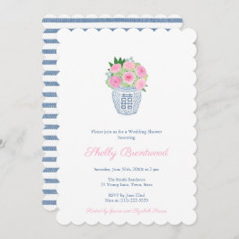 Preppy Pink Navy Rose Chinoiserie Polterabend Einladung