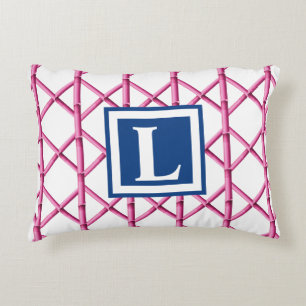 Preppy Pink Navy Trellis Bamboo Muster Monogram Dekokissen
