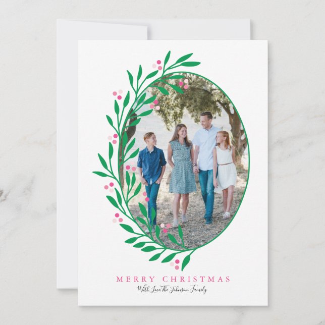 Preppy Pink Oval Weihnachtsfeiertag Foto Feiertagskarte (Vorderseite)