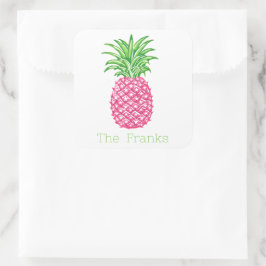 Preppy Pink Pineappenstars Personalisiert Quadratischer Aufkleber