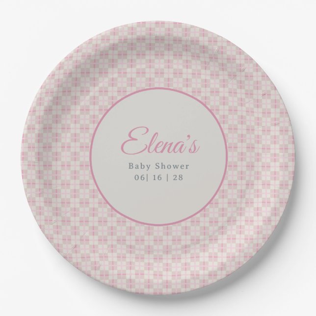 Preppy Pink Plaid Baby Shower  Pappteller (Vorderseite)