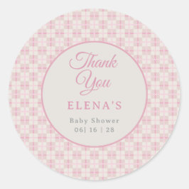 Preppy Pink Plaid Baby Shower Runder Aufkleber