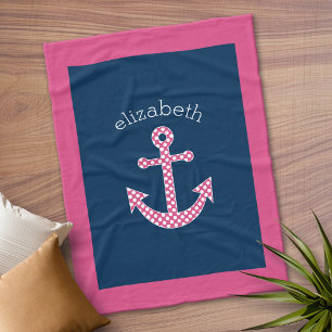 Preppy Pink Polka Dot Anchor mit Navy Individuelle Fleecedecke