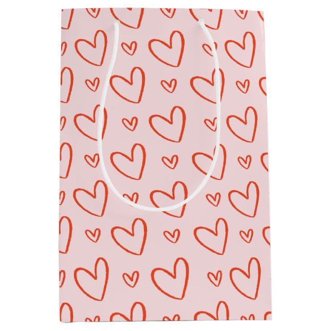 Preppy pink & red heart doodines - Liebe Valentine Mittlere Geschenktüte (Vorderseite)