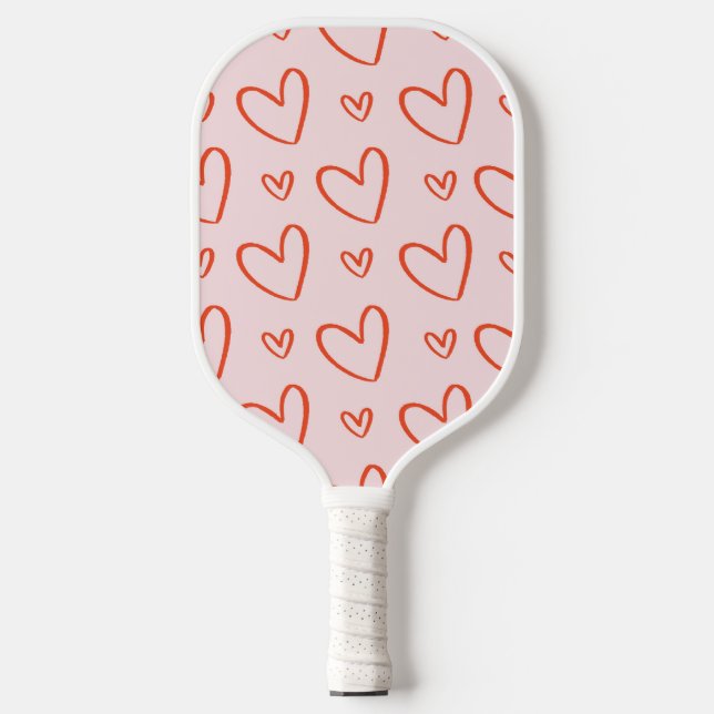 Preppy pink & red herzen Muster Pickleball Schläger (Vorderseite)