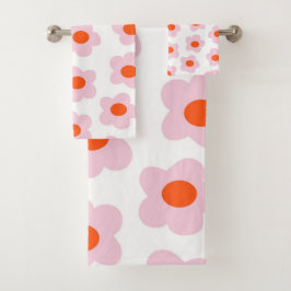 Preppy Pink Red Hippie Blume Pattern Badhandtuch Set