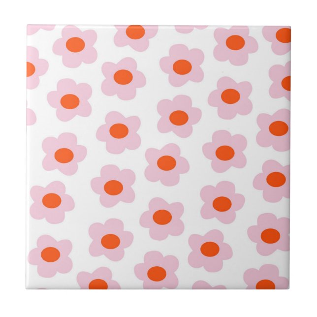 Preppy Pink Red Hippie Blume Pattern Fliese (Vorderseite)
