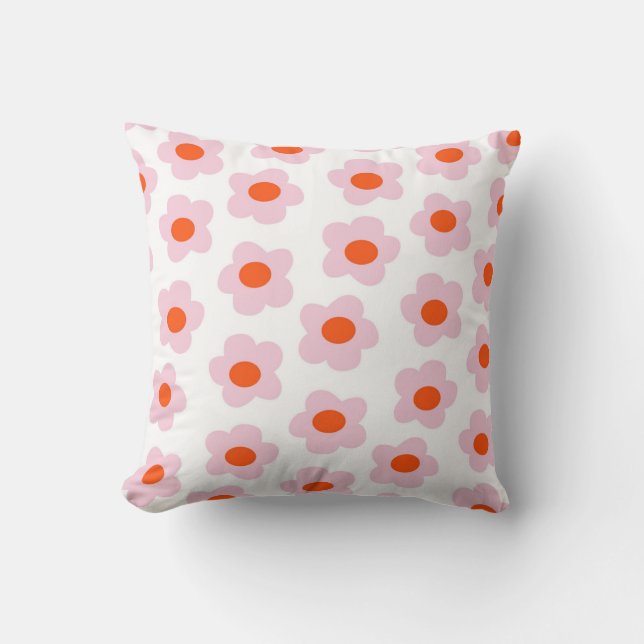 Preppy Pink Red Hippie Blume Pattern Kissen (Vorderseite)