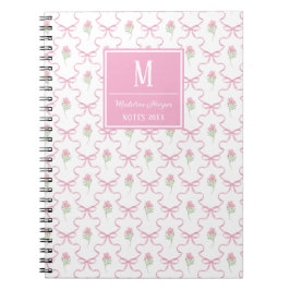 Preppy Pink Ribbon Trellis mit Rose Monogramm Notizblock