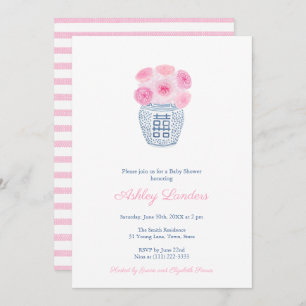 Preppy Pink Roses Ginger Jar Girl Baby Showdusche  Einladung