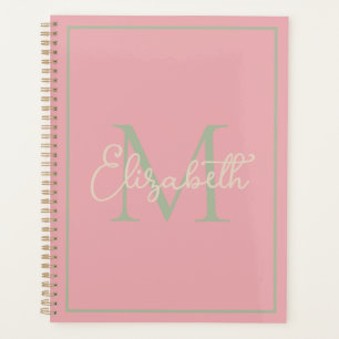 Preppy Pink Sage Green und Creme Monogram Planer