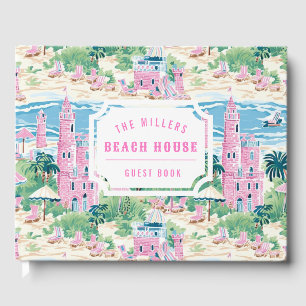 Preppy Pink Sand Castle   Beach House Guest Book Gästebuch
