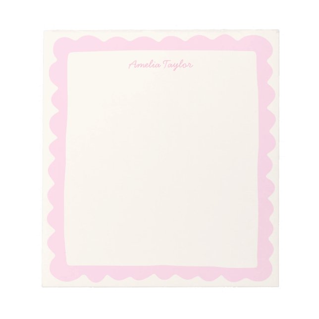 Preppy Pink Scallop Personalized Whimsical Border Notizblock (Vorderseite)