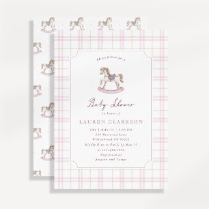 Preppy Pink Schaukelpferd-Baby-Party Einladung