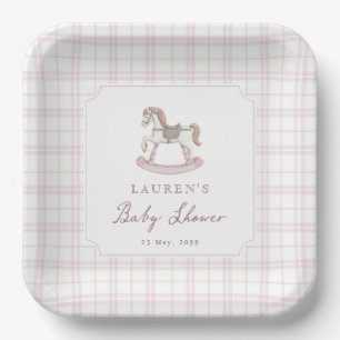 Preppy Pink Schaukelpferd Baby Shower Papier Telle Pappteller
