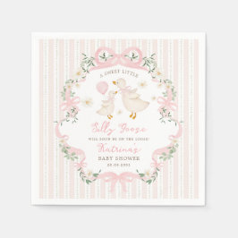 Preppy Pink Silly Goose Bow Floral Baby Shower Serviette