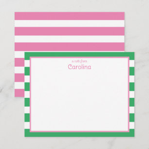 Preppy Pink & Spring Green Streifen Mädchenhaft Mitteilungskarte