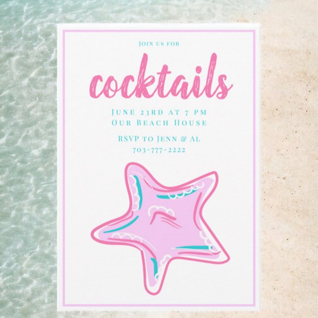 Preppy Pink Starfish Cocktail Party Einladung (Von Creator hochgeladen)