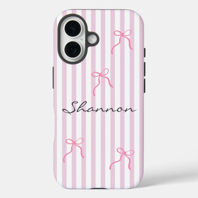 Preppy Pink Stripe and Bow Personalized  Case-Mate iPhone Hülle (Rückseite)