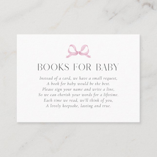 Preppy Pink Stripe Bow "Books for Baby" Girl Card Visitenkarte (Vorderseite)