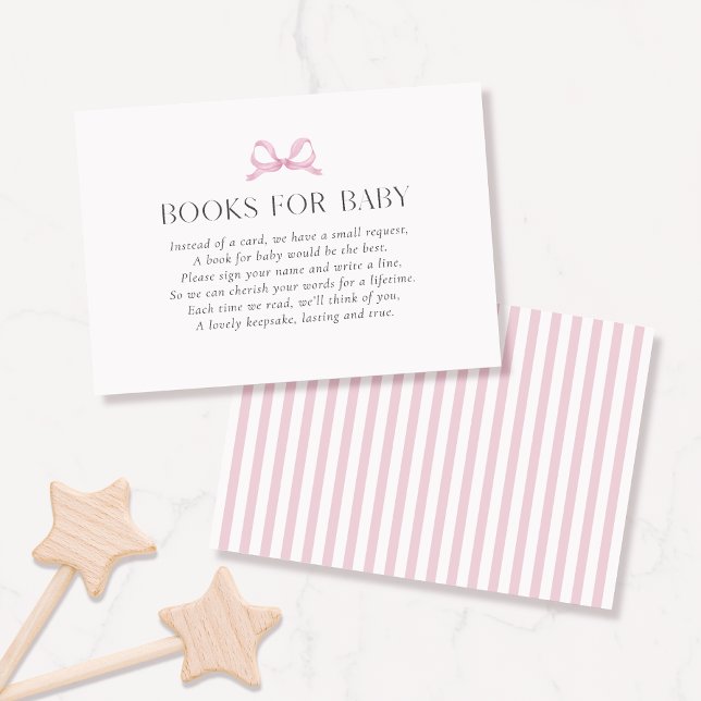 Preppy Pink Stripe Bow "Books for Baby" Girl Card Visitenkarte (Von Creator hochgeladen)