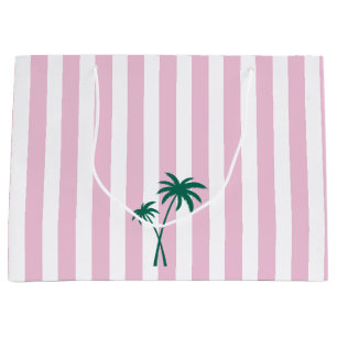 Preppy Pink Stripe und Palm Tree Große Geschenktüte