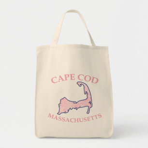Preppy Pink Striped Cape Cod Silhouette Lebensmitt Tragetasche