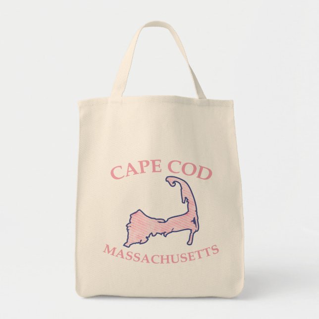 Preppy Pink Striped Cape Cod Silhouette Lebensmitt Tragetasche (Vorne)