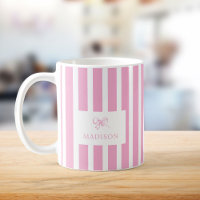 Preppy Pink Stripes & Bow Individuelle Name