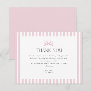 Preppy Pink Striping Bow Baby Dusche Danke Karte