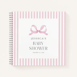 Preppy Pink Striping Bow Baby Showbook Notizbuch
