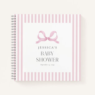 Preppy Pink Striping Bow Baby Showbook Notizbuch