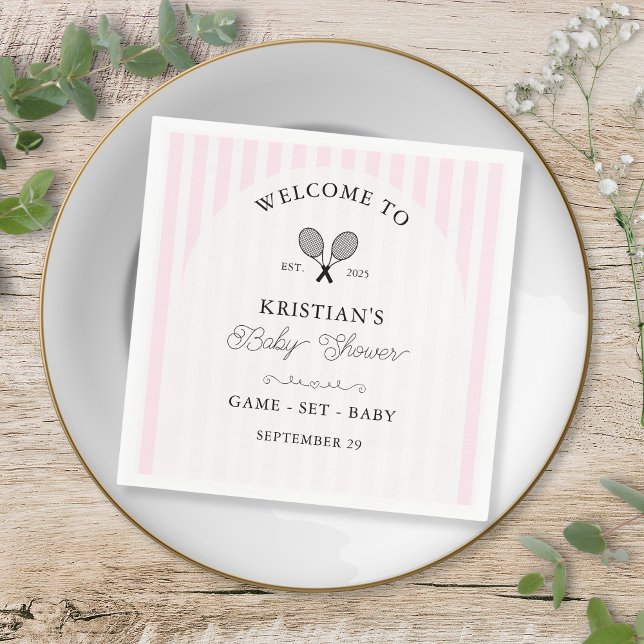 Preppy Pink Tennis Country Club Kinderdusche Serviette (pink elegant tennis theme baby shower napkins for chic preppy country club stripes events girly fun)