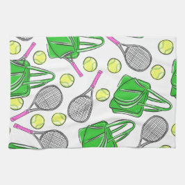 Preppy Pink Tennis Racquet Grünes Muster Geschirrtuch