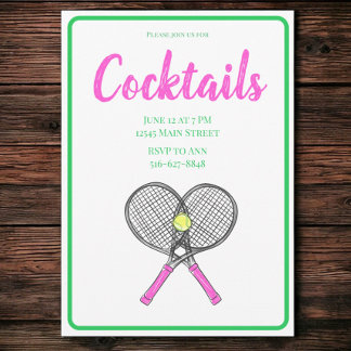 Preppy Pink Tennis Racquets Cocktail Party Einladung