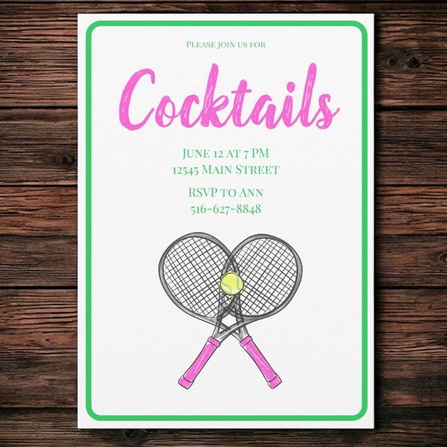 Preppy Pink Tennis Racquets Cocktail Party Einladung (Von Creator hochgeladen)