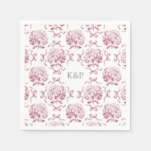 Preppy Pink Toile Hydrangea Bow mit Namen Serviette