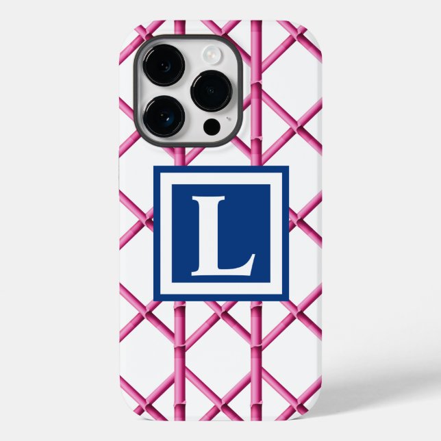 Preppy Pink Trellis Bamboo Muster Monogram Case-Mate iPhone Hülle (Rückseite)