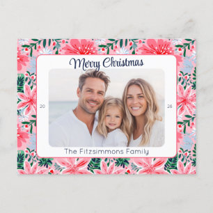 Preppy Pink Tropical Christmas Foto Feiertagspostkarte