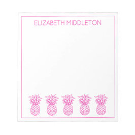 Preppy Pink Tropical Pineapes Personalisiert Notizblock