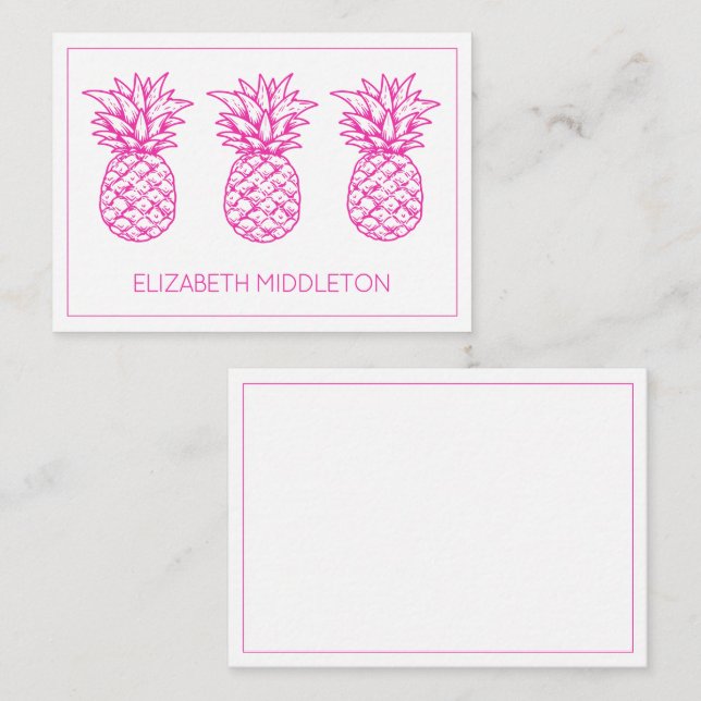 Preppy Pink Tropical Pineapse Personalisiert Mitteilungskarte (Vorne/Hinten)