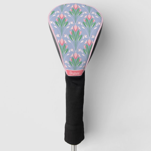 Preppy Pink Tulips Golf Head Cover für sie Golf Headcover (Vorderseite)