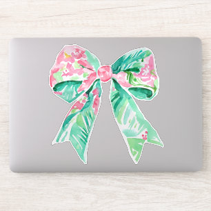 Preppy Pink und Aqua Floral Bow Aufkleber