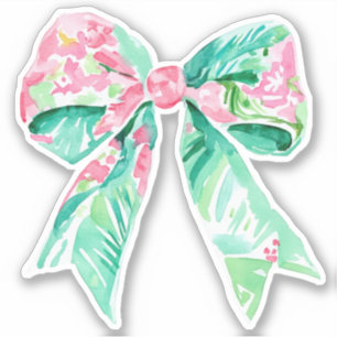 Preppy Pink und Aqua Floral Bow Aufkleber