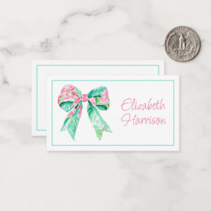 Preppy Pink und Aqua Floral Bow Mitteilungskarte