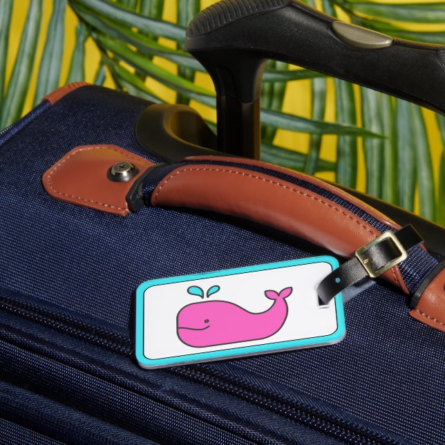 Preppy Pink und Aqua Whale Personalisiert Gepäckanhänger (Vorderseite Insitu 3)